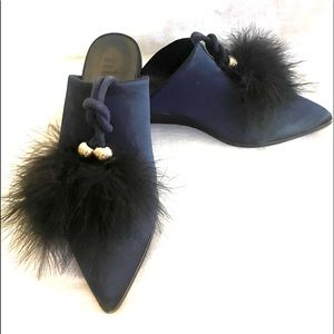 Tibi Satin & Feather Mule 38